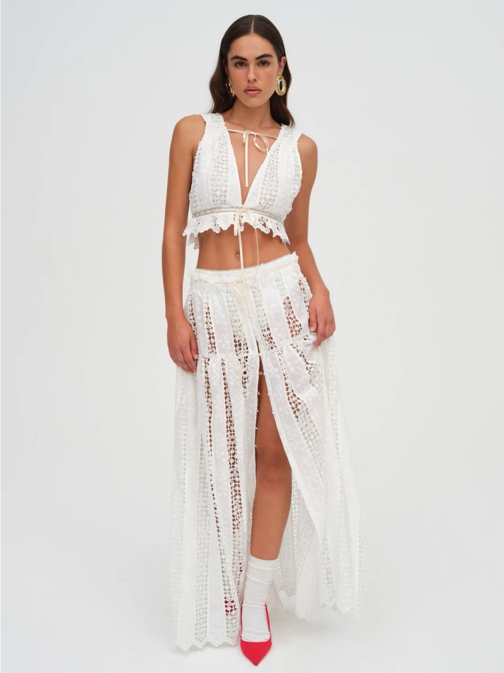 White Crochet Maxi Skirt
